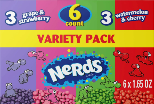 NERDS Candy Dual Variety Pack –Crunchy Fruity Chews, 281g (Pack of 6)