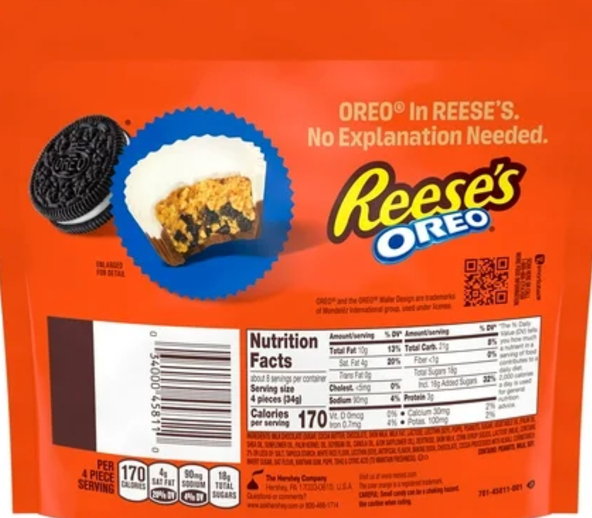 Reese’s Oreo Miniatures – Milk Chocolate; White Crème Peanut Butter Cups (255 g Share Pack)