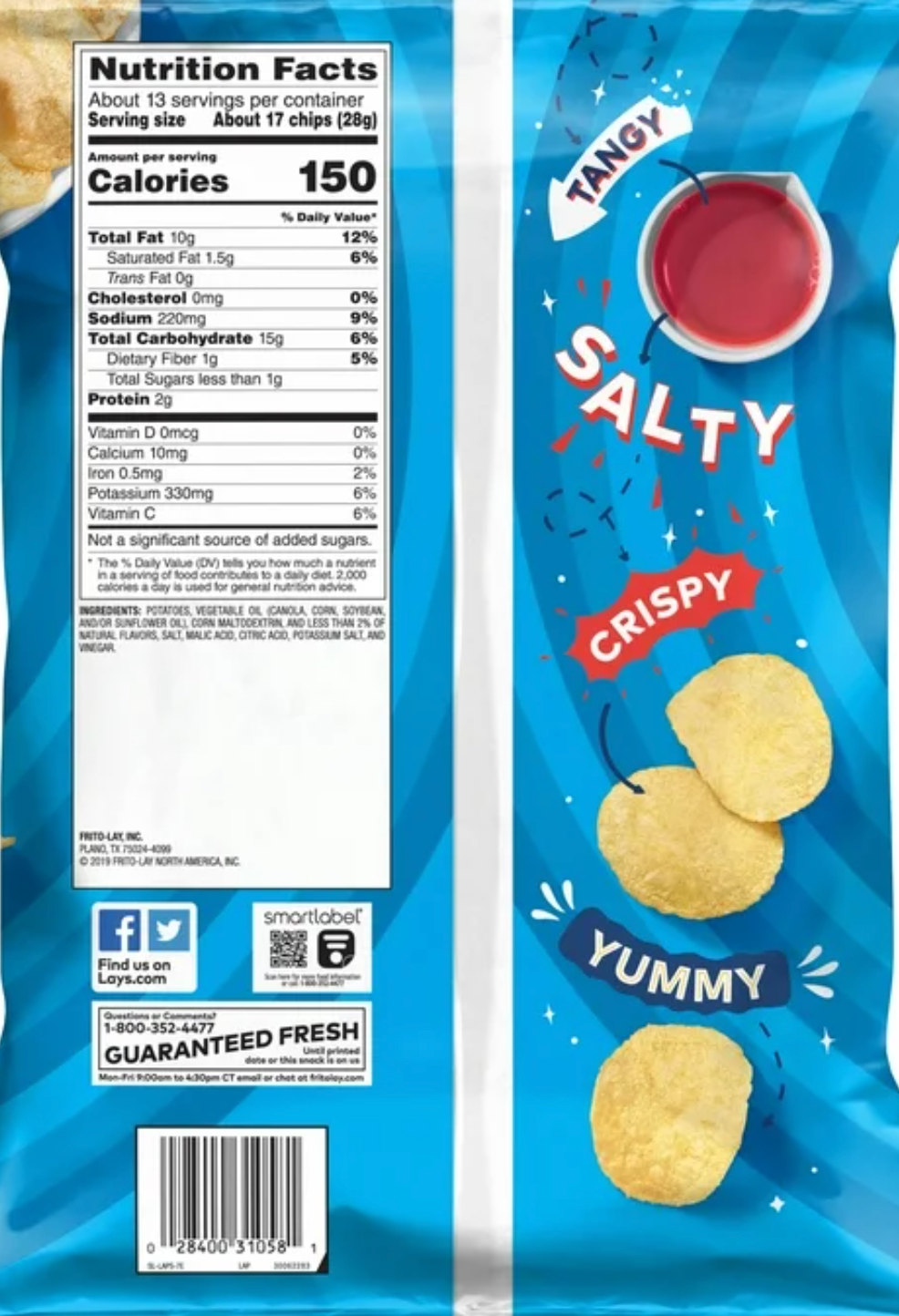 Lay’s Salt & Vinegar Potato Chips – Party Size Tangy Snack (354 g Bag)