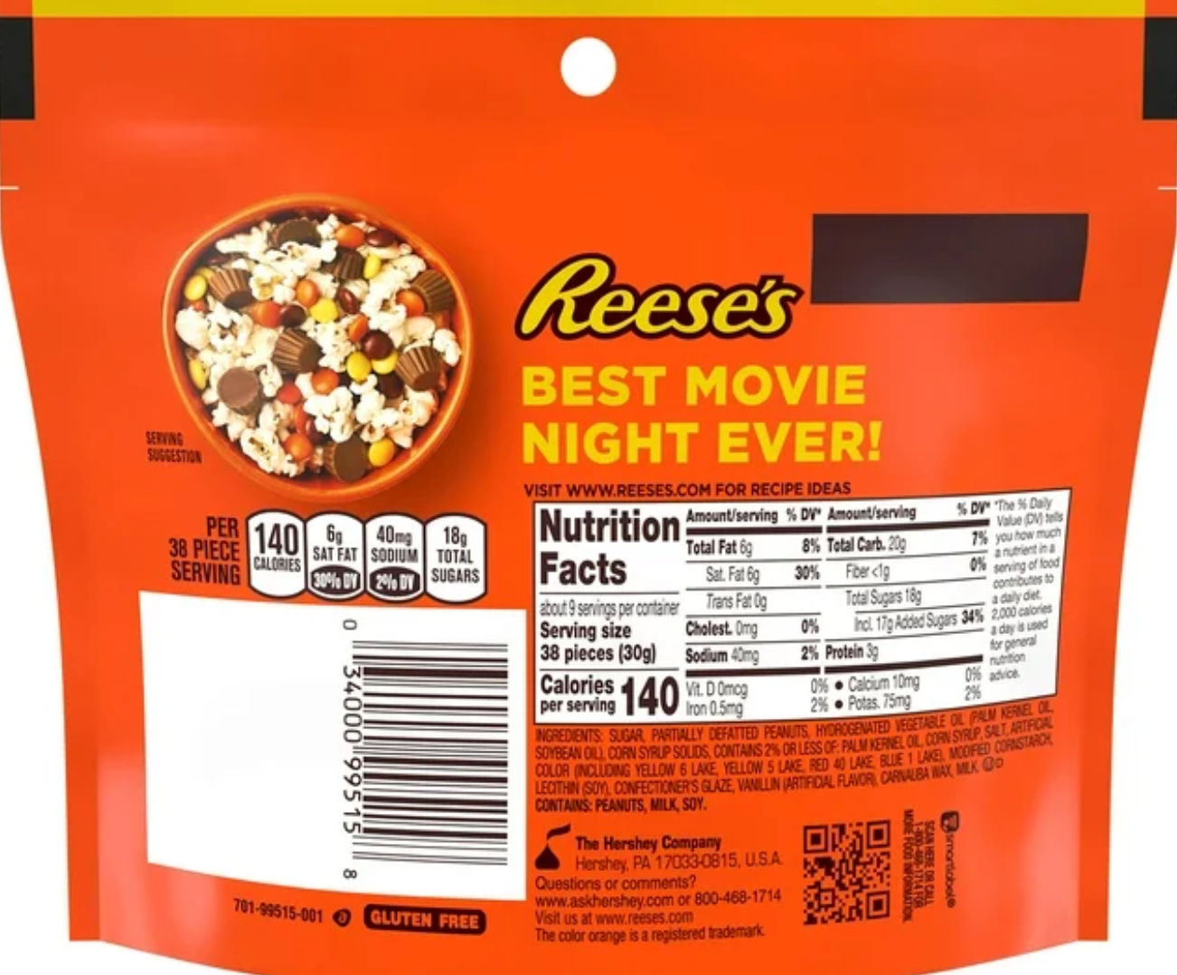 Reese’s Pieces – Classic Peanut Butter Candy Crunch (255 g Bag)