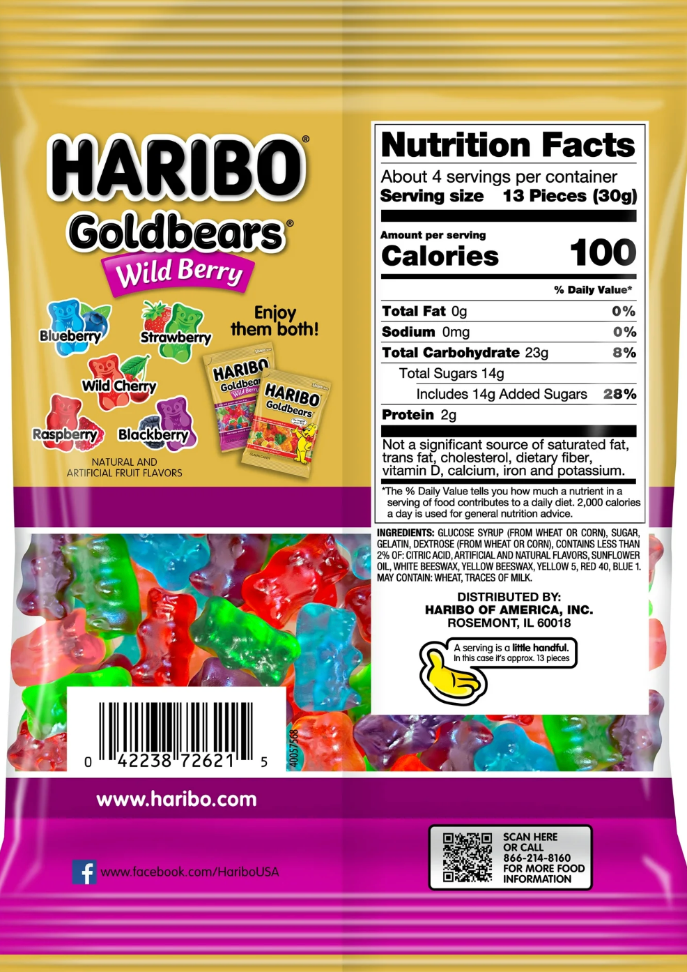 Haribo Gold Bears Wild Berry – Fruity, Juicy & Wildly Delicious (113 g Peg Bag)