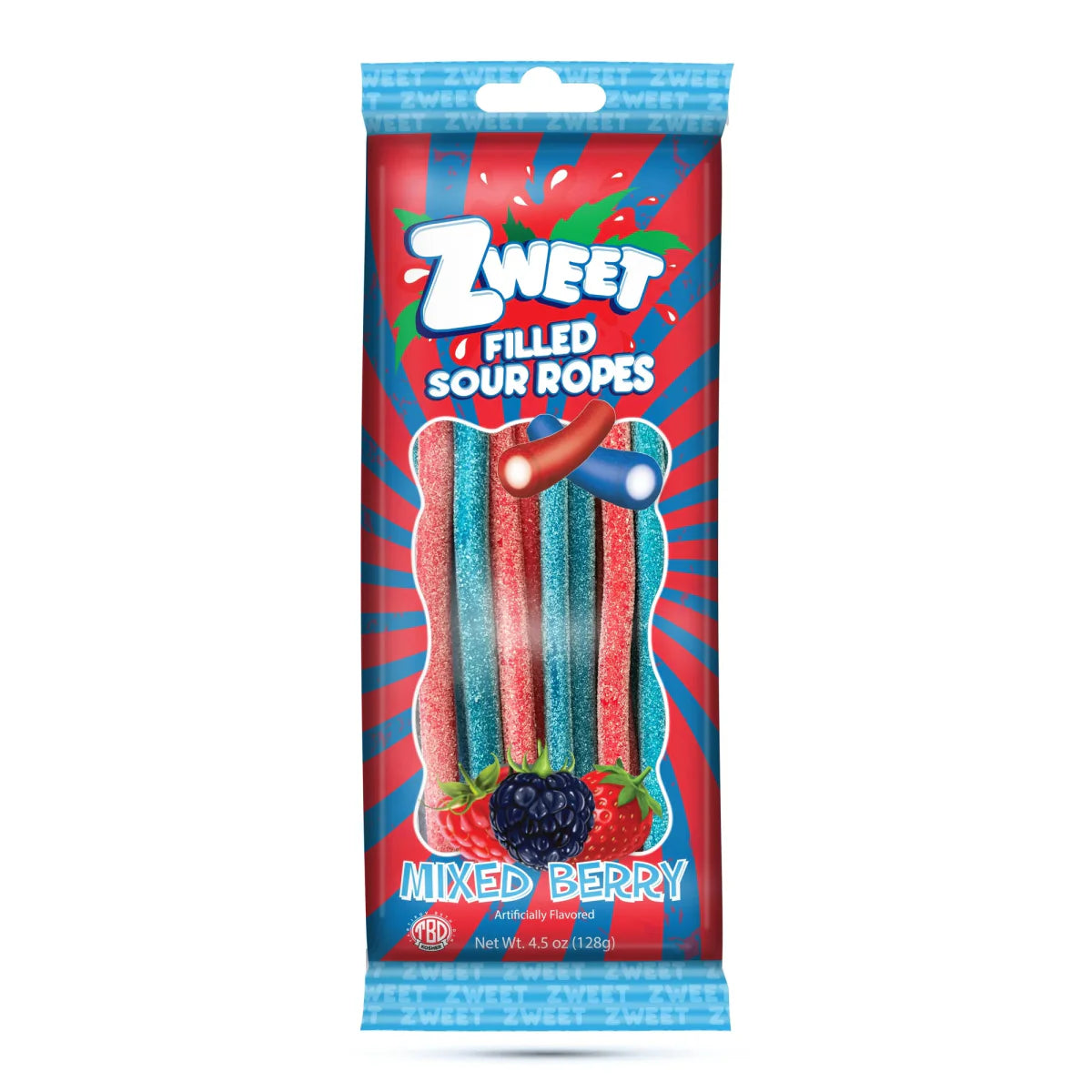 Zweet Sour Filled Ropes Mixed Berry 128g