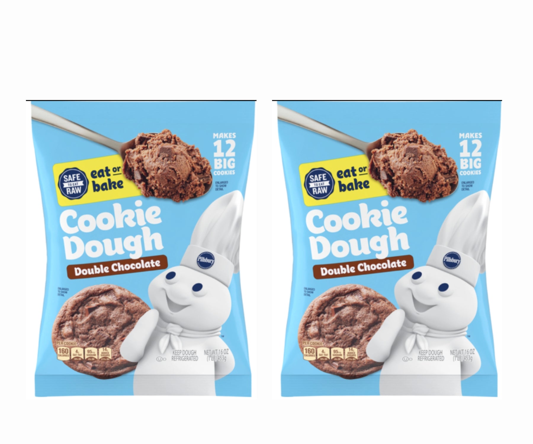 Twin Pack Pillsbury Ready to Bake Double Chocolate Cookie Dough (12 Big Cookies, 454 g)