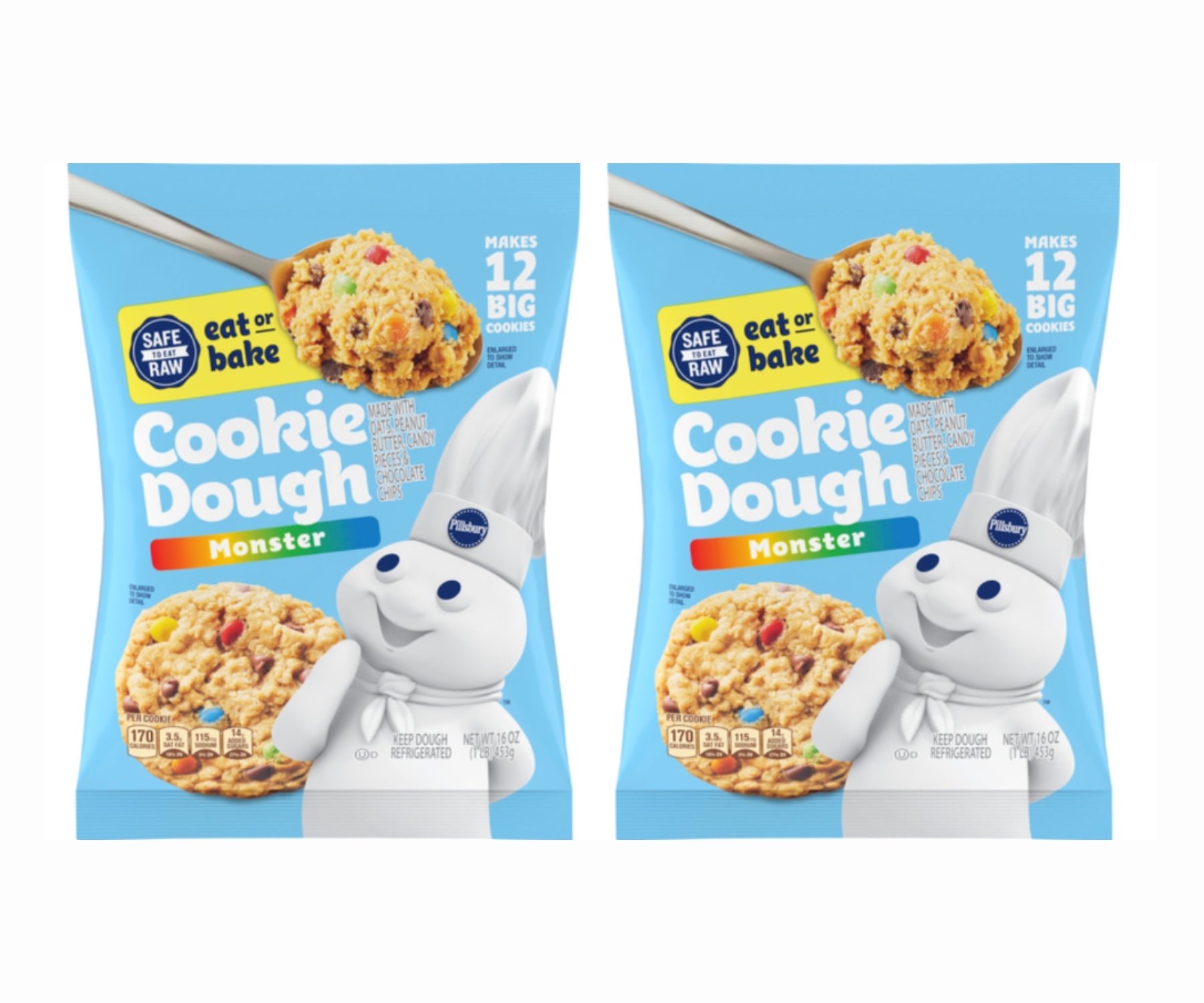 Twin Pack Pillsbury Ready to Bake Monster Cookie Dough (12 Big Cookies, 454 g)