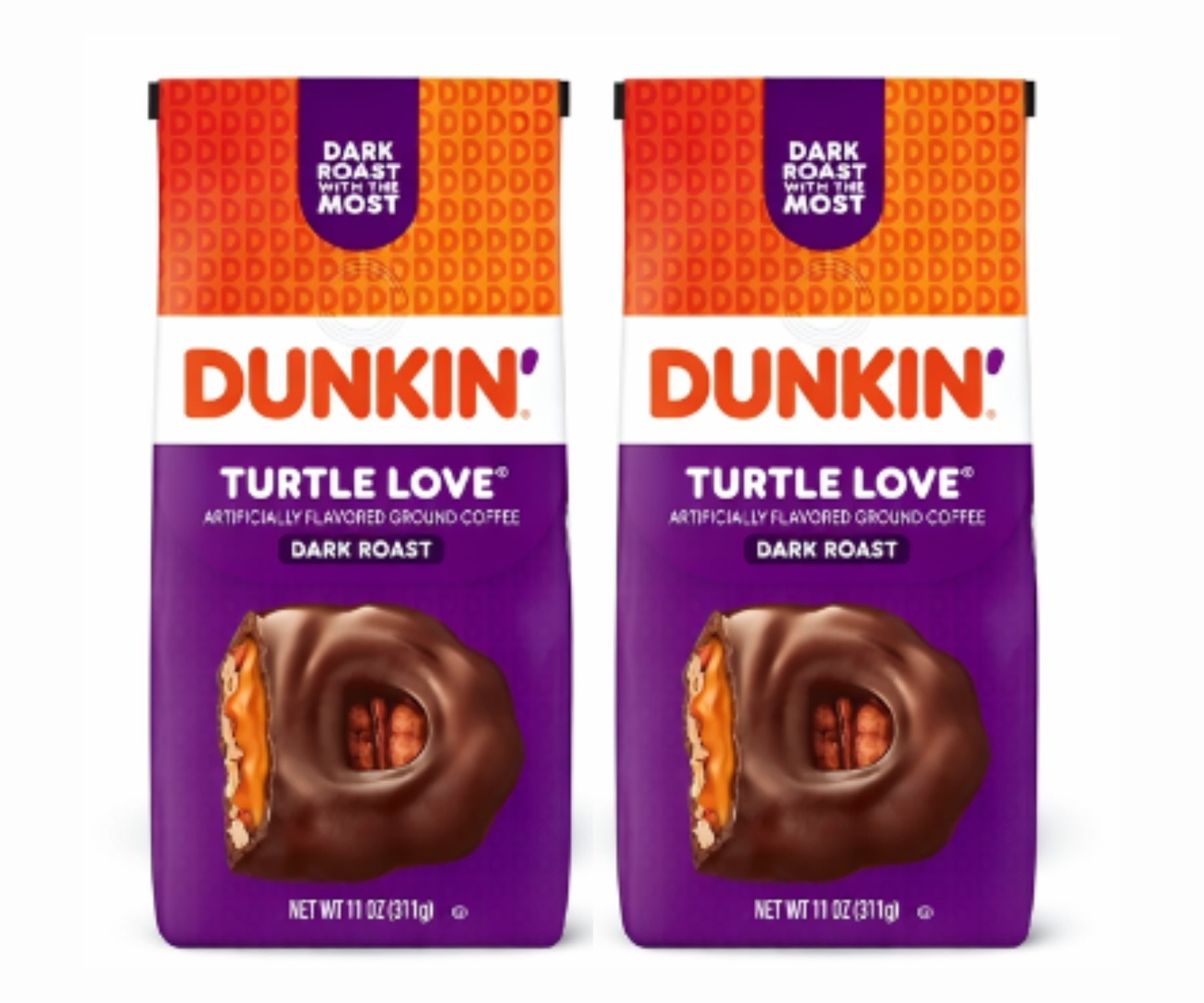 Twin Pack Dunkin Turtle Love Ground Coffee 12 oz