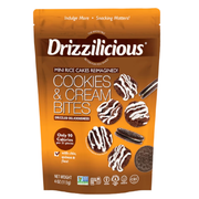 Drizzilicious cookies and cream bites packaging on a white background
