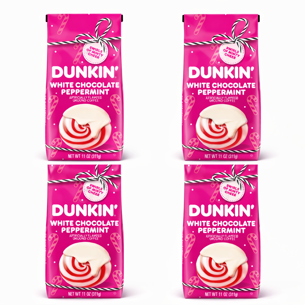 4 Pack Dunkin White Chocolate Peppermint Ground Coffee 12 oz