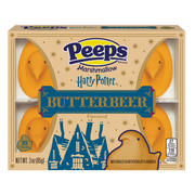 Peeps Marshmallow Butterbeer packaging with Harry Potter theme

