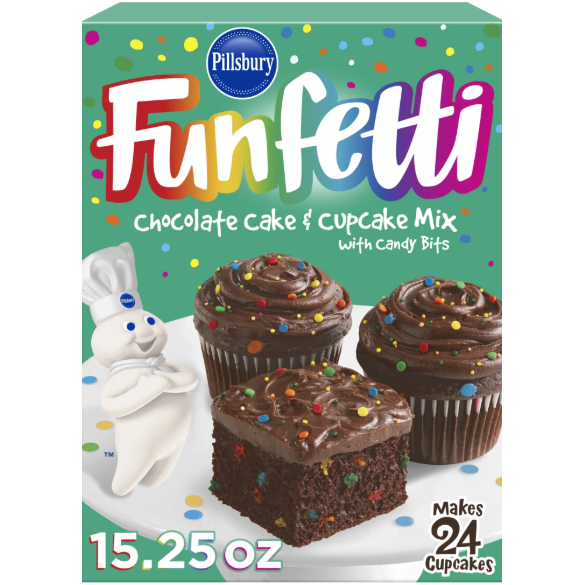 Pillsbury Funfetti Schokoladenkuchenmischung mit Bonbonstückchen – Bunter Schokoladenspaß (432 g Schachtel)