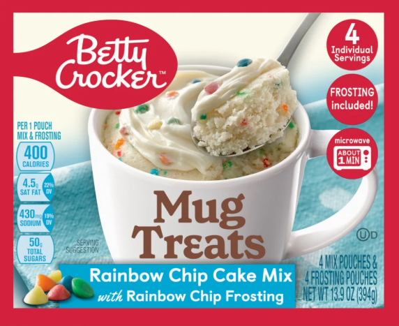 Betty Crocker Mug Treats Rainbow Chip Cake Mix – Fun & Colourful Dessert (354 g Box)