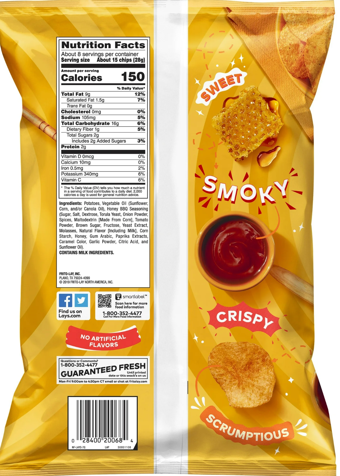 Lay’s Honey BBQ Flavoured Potato Chips – Sweet &amp; Smoky Crunch (212 g Bag)
