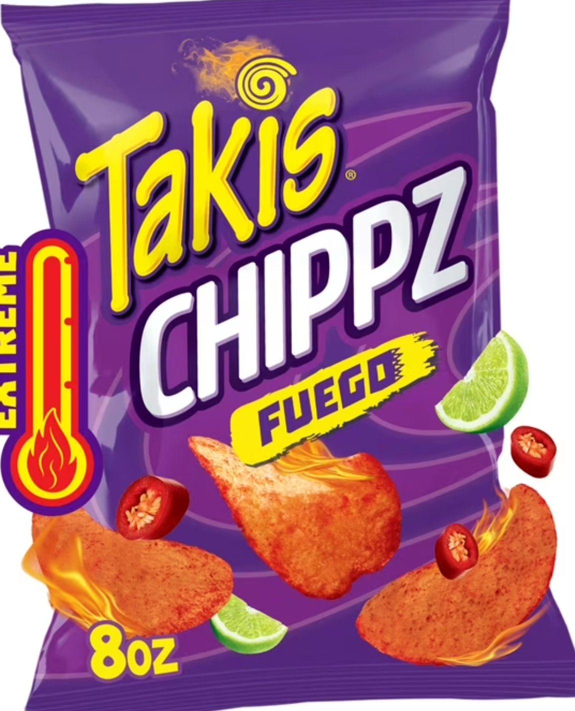 Takis Fuego Chippz – Hot Chilli Pepper Lime Thin-Cut Potato Chips (227 g Sharing Bag)