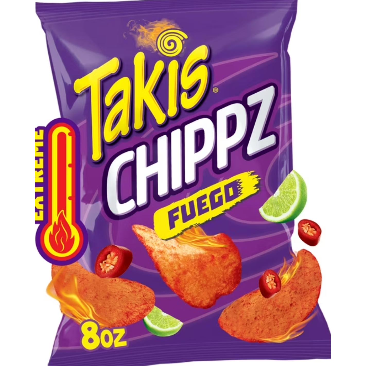 White Smoke Takis Fuego Chippz – Hot Chilli Pepper Lime Thin-Cut Potato Chips (227 g Sharing Bag)