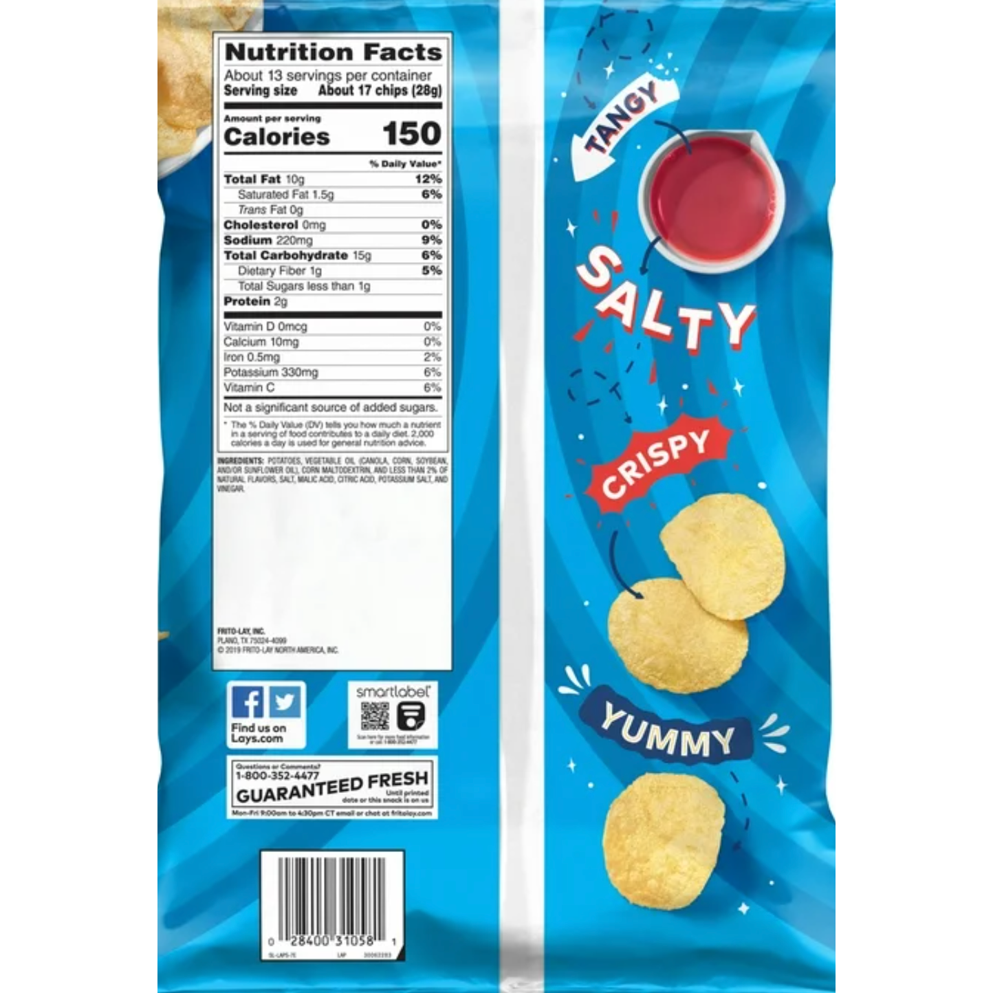 White Smoke Lay’s Salt &amp; Vinegar Potato Chips – Party Size Tangy Snack (354 g Bag)