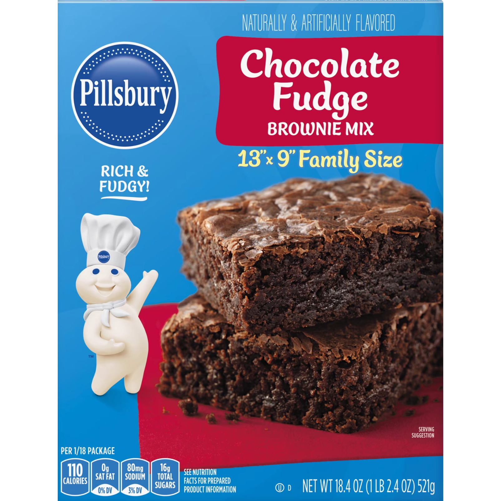 Pillsbury Schokoladen-Fudge-Brownie-Mix – Reichhaltiger und saftiger Genuss (522 g Packung)