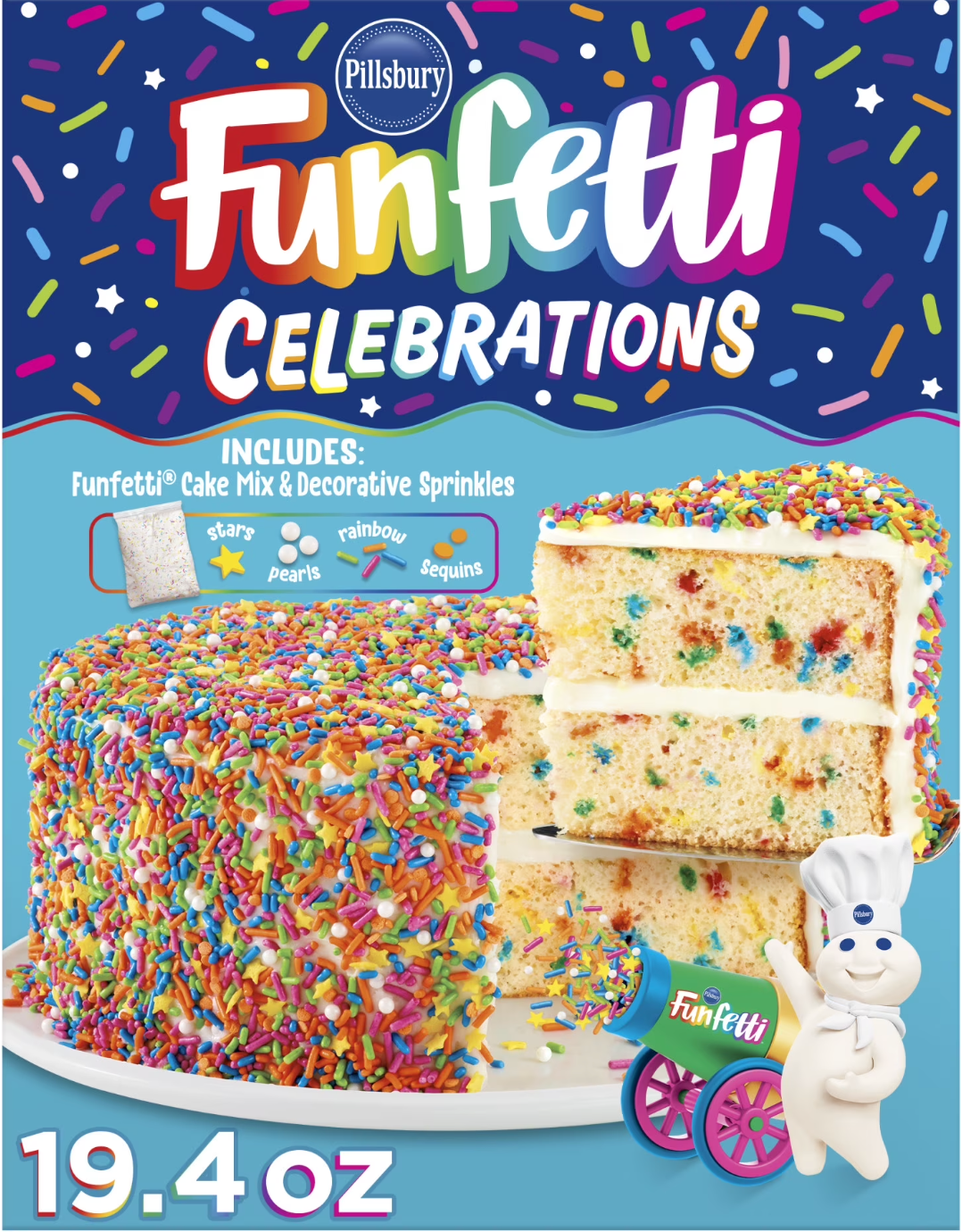 Pillsbury Funfetti Celebration Cake Mix – Vanilla Cake with Rainbow Sprinkles (550 g Box)