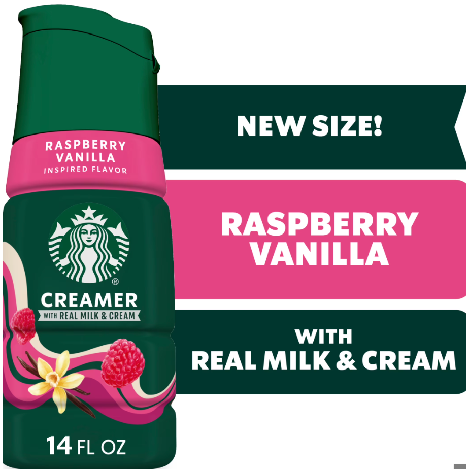 Crème à café liquide Starbucks framboise vanille – Onctueuse, fruitée et veloutée (bouteille de 414 ml)