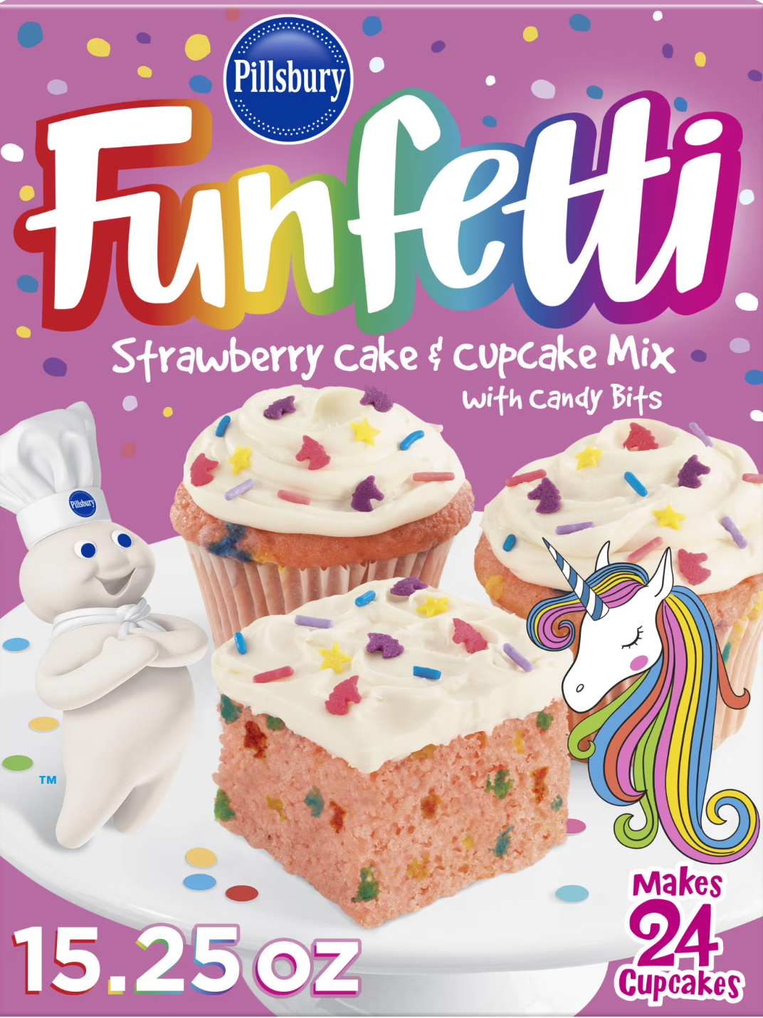 Pillsbury Funfetti Strawberry Cake Mix with Candy Bits – Bright, Sweet & Bursting with Fun (432 g Box)