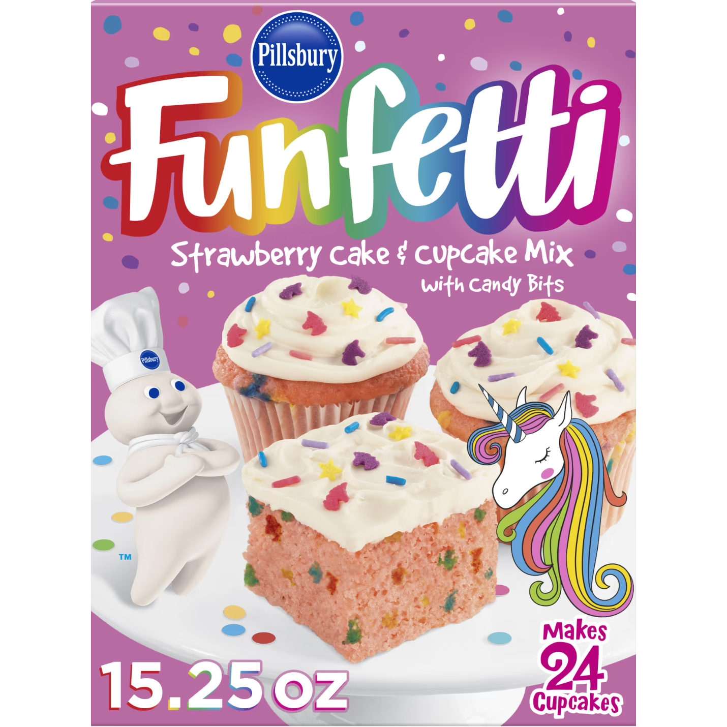 Pillsbury Funfetti Erdbeerkuchenmischung mit Süßigkeitenstückchen – Knallig, süß und voller Spaß (432 g Packung)
