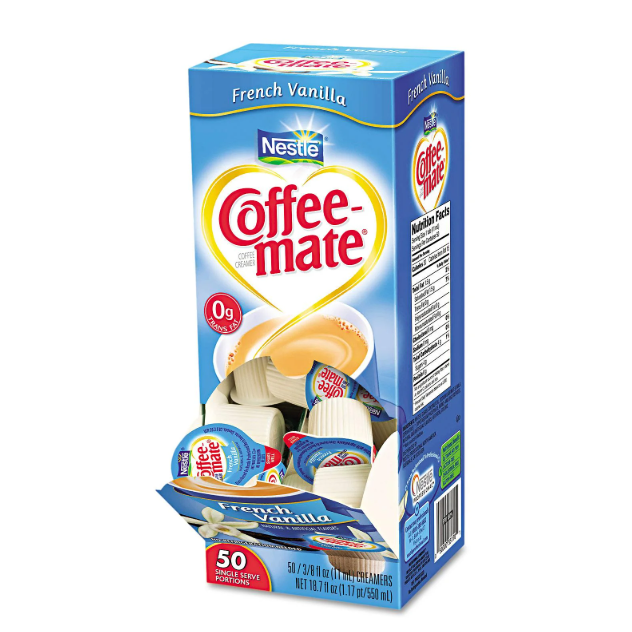 Coffee Mate Flüssig-Kaffeeweißer, einzeln verpackt – Cremig, süß; Klassische französische Vanille (50 x 11 ml Dosen)