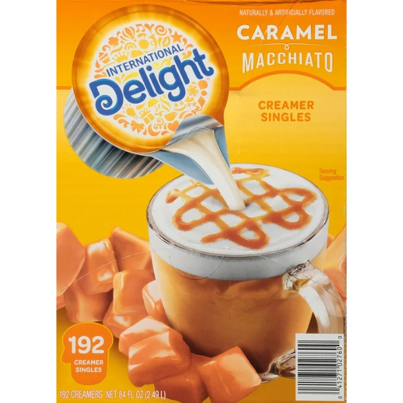 International Delight Caramel Macchiato Flüssig-Kaffeeweißer Einzelportionen – Süß, cremig, Café-Geschmack (192 Stück pro Packung) Mindesthaltbarkeitsdatum: 15.12.2025