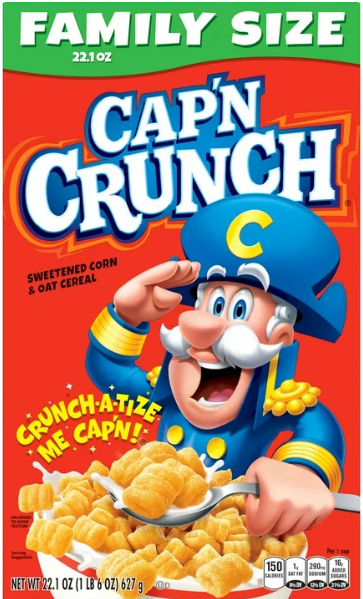 Cap'n Crunch Sweetened Corn Oat Cereal – Crunchy, Golden; Adventure-Ready (510 g Box)