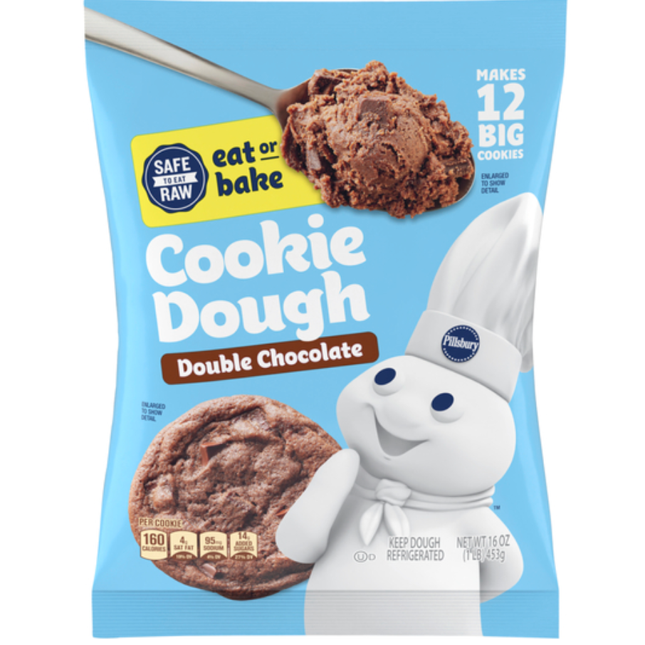 4 Pack Pillsbury Ready to Bake Double Chocolate Cookie Dough (12 Big Cookies, 454 g)
