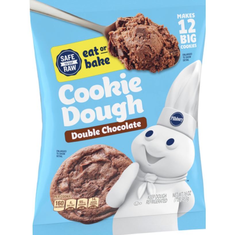 4 Pack Pillsbury Ready to Bake Double Chocolate Cookie Dough (12 Big Cookies, 454 g)