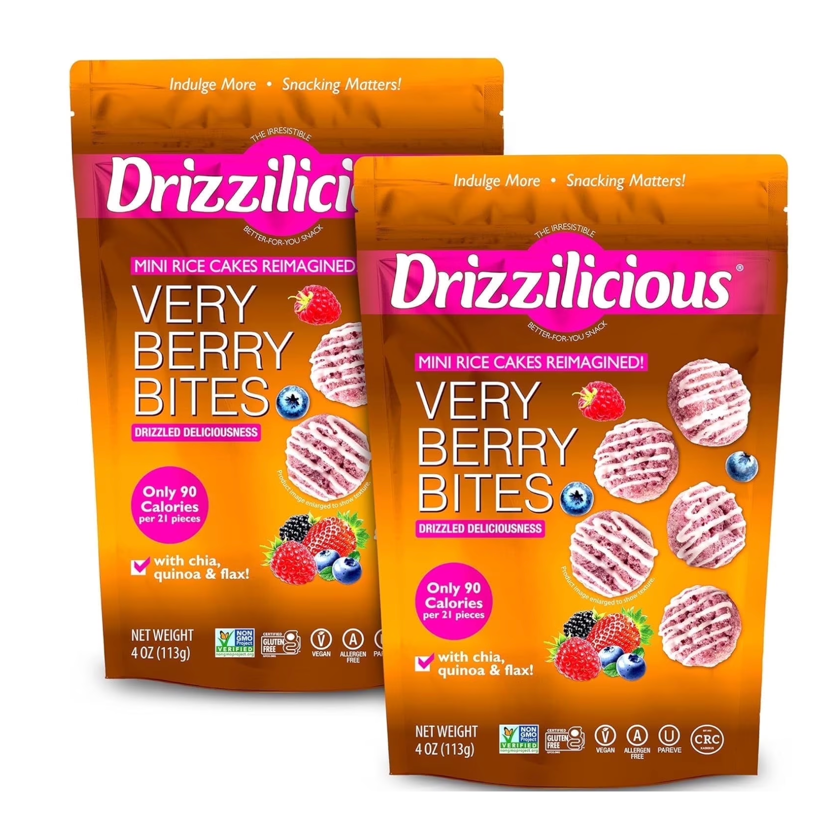 Twin Pack Drizzilicious Very Berry Rice Cakes 4 oz