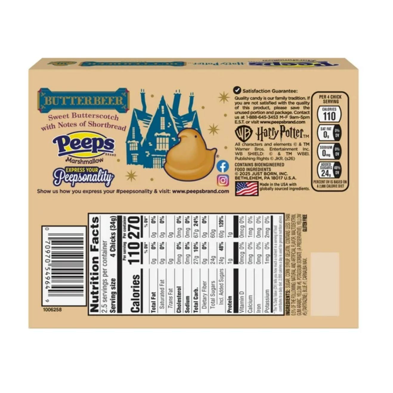 PEEPS Butterbeer Harry Potter Marshmallow Chicks 10 Count