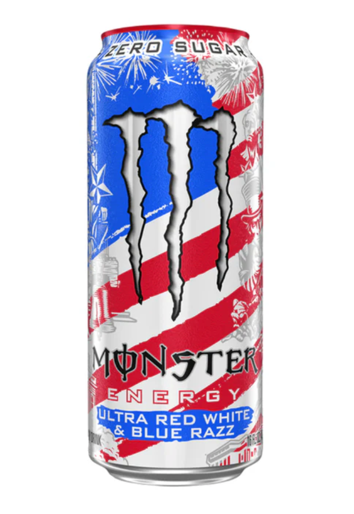 24 x Monster Zero Sugar Ultra Red White &amp; Blue Razz Energy 473ml