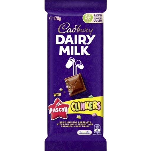 Cadbury's Dairy Milk with Pascall Clinkers 170g Best Before January 2024