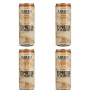 Four cans of Black Rifle Coffee Company Espresso Salted Caramel on a white background