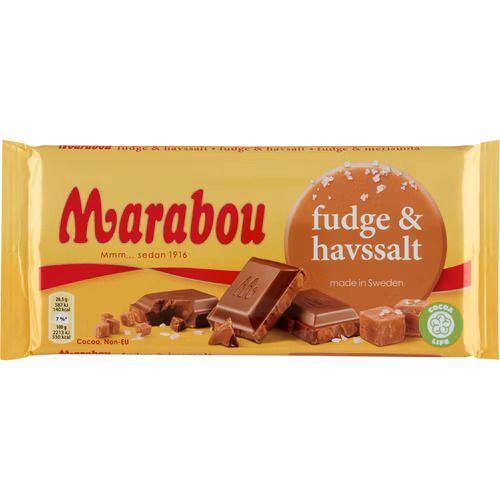 Bloc de chocolat au fudge et au sel de mer Marabou (Suède) 185 g