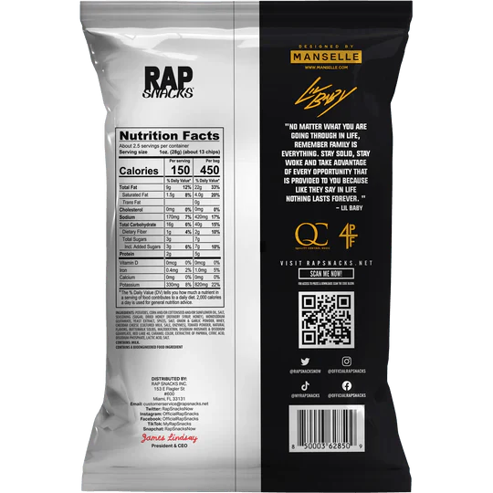 Rap Snacks Lil Baby Cheddar Cheese and Sour Cream 71g