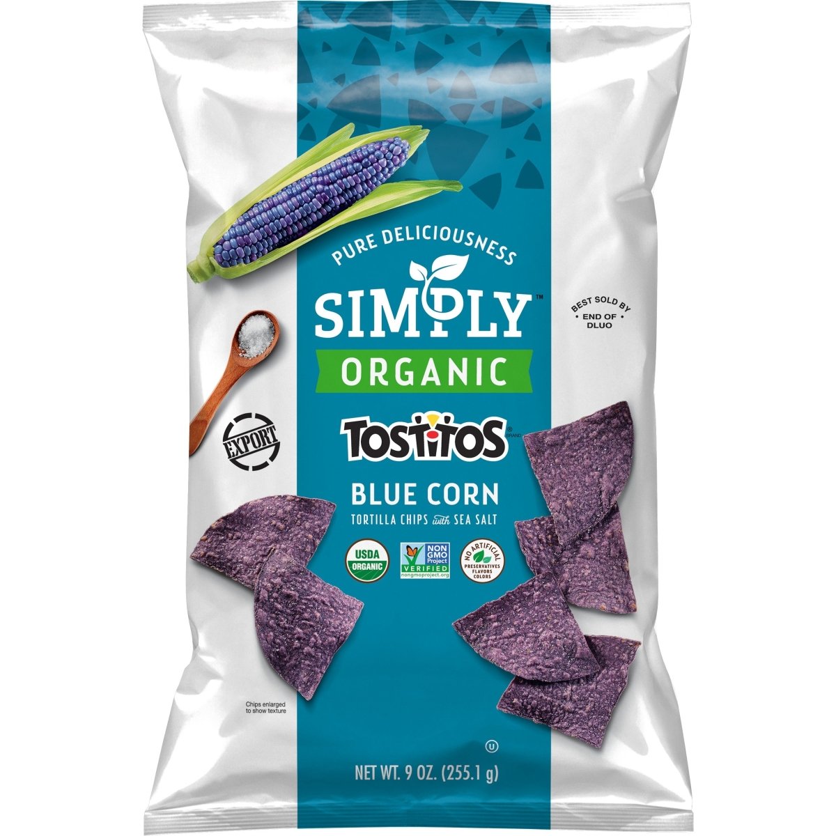 Chips de tortilla de maïs bleu bio Tostitos, Simply, avec sel de mer, 255 g